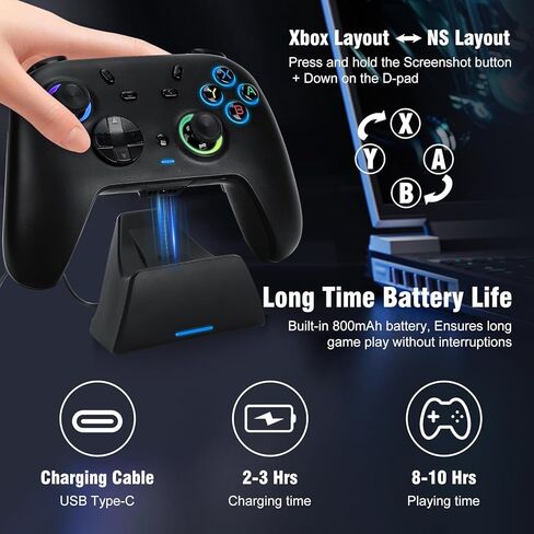 وحدة التحكم في Dulingker PC Wireless مع Dock Charing ، وحدة تحكم اللعبة للتبديل/التبديل 2/Windows PC/Steam مع قاعة تأثير/عصا التحكم (بدون انجراف) ، إضاءة RGB ، زر M1/M2 ، الاهتزاز المزدوج الأسود in Kuwait