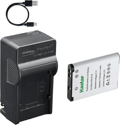بطارية Kastar 3 عبوات وشاحن تيار متردد وUSB-C، متوافق مع كاميرات Nikon EN-EL19 Sony NP-BJ1 وNikon Coolpix A100 A300 S32 S33 S3700 S5200 S5300 S6500 S7000 W100 W150 وSony DSC-RX0 الرقمية in Kuwait