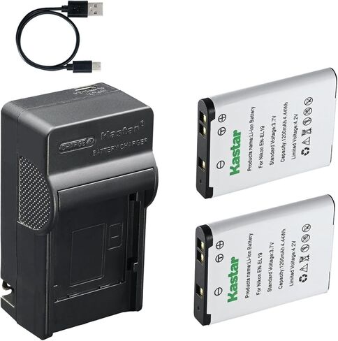 بطارية Kastar 3 عبوات وشاحن تيار متردد وUSB-C، متوافق مع كاميرات Nikon EN-EL19 Sony NP-BJ1 وNikon Coolpix A100 A300 S32 S33 S3700 S5200 S5300 S6500 S7000 W100 W150 وSony DSC-RX0 الرقمية in Kuwait