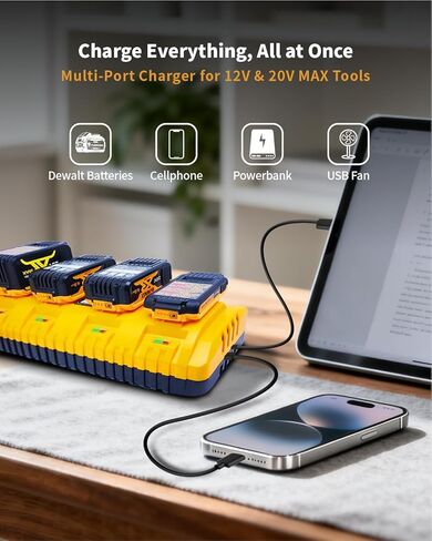 DCB104 Charger Compatible with Dewalt Battery, 4 Port Fast Rapid Charging Station with USB and Type-C Ports Fits for All Dewalt 12V 20V Max Lithium Battery in Saudi Arabia