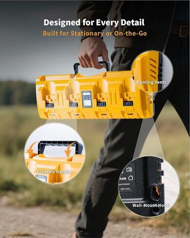 DCB104 Charger Compatible with Dewalt Battery, 4 Port Fast Rapid Charging Station with USB and Type-C Ports Fits for All Dewalt 12V 20V Max Lithium Battery in Saudi Arabia