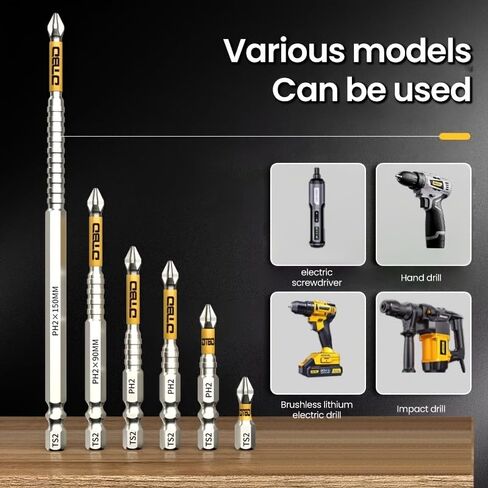 6PCS Magnetic Anti-Slip Impact Driver Bit Set, Quick-Change Hex Shank, for Power Drills, Impact Drivers and Home Repair, Yellow in Saudi Arabia
