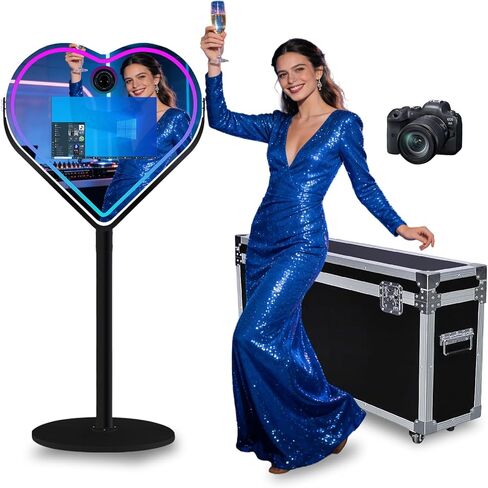 Magic Mirror Photo Booth with 21.5 Inch Touchscreen, APP Control & Instant Printing, Portable Heart DSLR Photobooth Includes Flight Case for Wedding Graduation Parties (Black, Photo Booth + Camera) in Saudi Arabia
