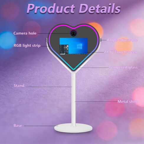 Magic Mirror Photo Booth with 21.5 Inch Touchscreen, APP Control & Instant Printing, Portable Heart DSLR Photobooth Includes Flight Case for Wedding Graduation Parties (Black, Photo Booth + Camera) in Saudi Arabia