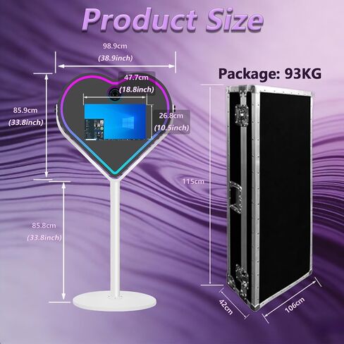 Magic Mirror Photo Booth with 21.5 Inch Touchscreen, APP Control & Instant Printing, Portable Heart DSLR Photobooth Includes Flight Case for Wedding Graduation Parties (Black, Photo Booth + Camera) in Saudi Arabia