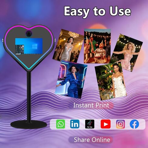 Magic Mirror Photo Booth with 21.5 Inch Touchscreen, APP Control & Instant Printing, Portable Heart DSLR Photobooth Includes Flight Case for Wedding Graduation Parties (Black, Photo Booth + Camera) in Saudi Arabia