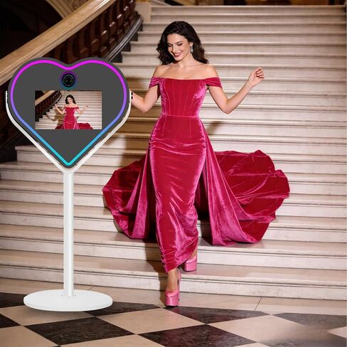 Magic Mirror Photo Booth with 21.5 Inch Touchscreen, APP Control & Instant Printing, Portable Heart DSLR Photobooth Includes Flight Case for Wedding Graduation Parties (Black, Photo Booth + Camera) in Saudi Arabia