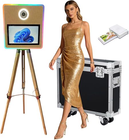 Portable Mirror Photo Booth with 15.6 Inch Touchscreen, APP Control & RGB Light, DSLR Photo Booth Machine Includes Flight Case for Wedding Parties Events Rental (Photo Booth + Printer) in Saudi Arabia