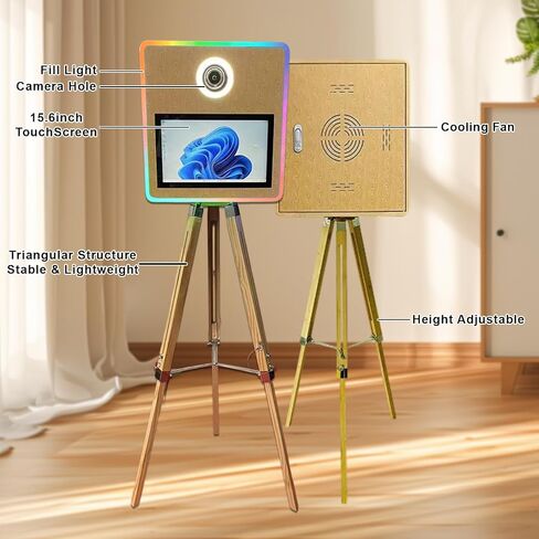 Portable Mirror Photo Booth with 15.6 Inch Touchscreen, APP Control & RGB Light, DSLR Photo Booth Machine Includes Flight Case for Wedding Parties Events Rental (Photo Booth + Printer) in Saudi Arabia