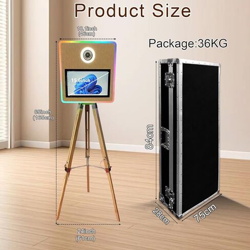 Portable Mirror Photo Booth with 15.6 Inch Touchscreen, APP Control & RGB Light, DSLR Photo Booth Machine Includes Flight Case for Wedding Parties Events Rental (Photo Booth + Printer) in Saudi Arabia