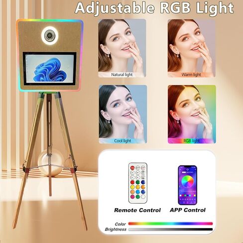 Portable Mirror Photo Booth with 15.6 Inch Touchscreen, APP Control & RGB Light, DSLR Photo Booth Machine Includes Flight Case for Wedding Parties Events Rental (Photo Booth + Printer) in Saudi Arabia