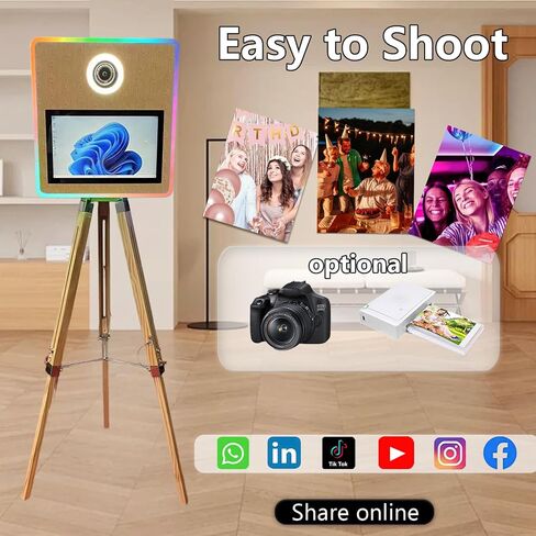 Portable Mirror Photo Booth with 15.6 Inch Touchscreen, APP Control & RGB Light, DSLR Photo Booth Machine Includes Flight Case for Wedding Parties Events Rental (Photo Booth + Printer) in Saudi Arabia