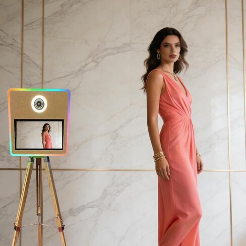 Portable Mirror Photo Booth with 15.6 Inch Touchscreen, APP Control & RGB Light, DSLR Photo Booth Machine Includes Flight Case for Wedding Parties Events Rental (Photo Booth + Printer) in Saudi Arabia