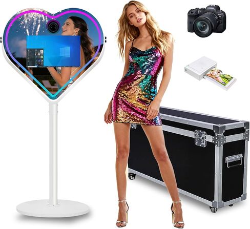 Magic Mirror Photo Booth with 21.5 Inch Touchscreen, APP Control & Instant Printing, Portable Heart DSLR Photobooth Includes Flight Case for Wedding Graduation Parties (Black, Photo Booth + Camera) in Saudi Arabia