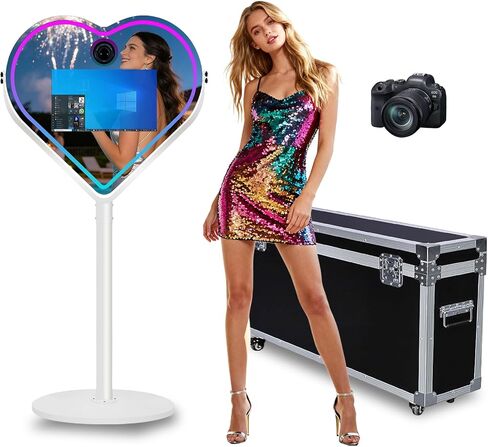 Magic Mirror Photo Booth with 21.5 Inch Touchscreen, APP Control & Instant Printing, Portable Heart DSLR Photobooth Includes Flight Case for Wedding Graduation Parties (Black, Photo Booth + Camera) in Saudi Arabia