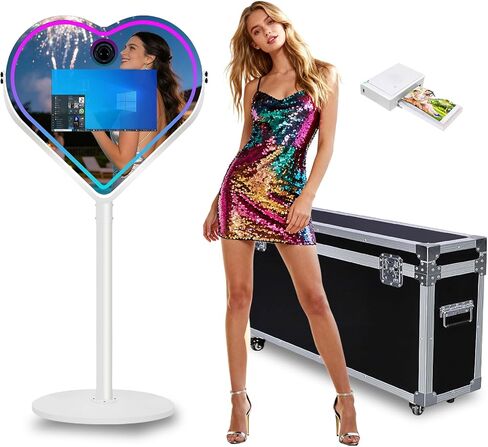 Magic Mirror Photo Booth with 21.5 Inch Touchscreen, APP Control & Instant Printing, Portable Heart DSLR Photobooth Includes Flight Case for Wedding Graduation Parties (Black, Photo Booth + Camera) in Saudi Arabia