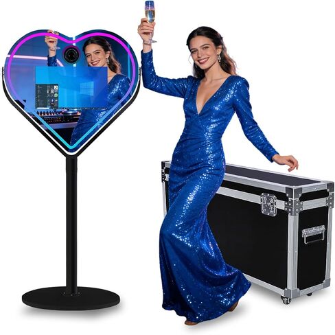 Magic Mirror Photo Booth with 21.5 Inch Touchscreen, APP Control & Instant Printing, Portable Heart DSLR Photobooth Includes Flight Case for Wedding Graduation Parties (Black, Photo Booth + Camera) in Saudi Arabia
