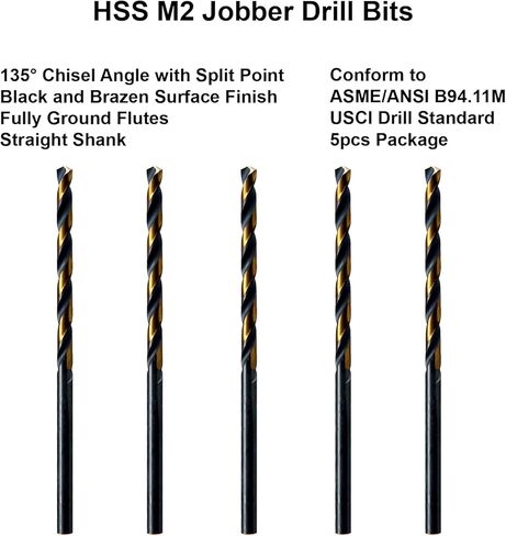 MAXTOOL No.45 5pcs Identical Jobber Length Drills Dia 0.082" HSS M2 Twist Drill Bits Wire Gauge Gage Numbered Straight Shank Drills; JBN02H10R45P5 in Saudi Arabia