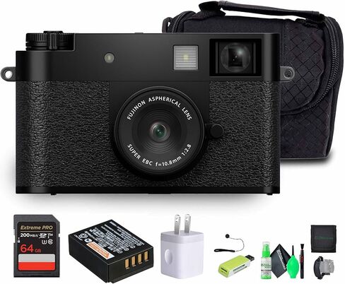 FUJIFILM X Half Premium Compact Digital Camera (Black) Bundle with Carrying Case + 64GB Memory Card + Lens Cap Keeper + Memory Card Wallet + Hand Strap + Cleaning Kit + More in Saudi Arabia