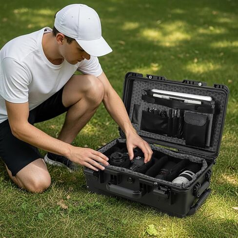 Garvee Protective Case,Heavy Duty Protective Dry Box Case with Padded Dividers and Wheels,Waterproof Travel Camera Case Dustproof and Impact Resistant,22" x 14" x 9",for Travel, Hunt in Saudi Arabia