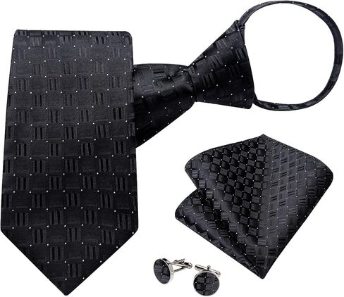 DiBanGu Mens Adjustable Zipper Ties, Woven Paisley Striped Plaid Necktie and Pocket Square Cufflinks Set Pre-tied Wedding Tie in Saudi Arabia