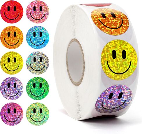 1000PCS Smiling Glitter Stickers, 1inch, 10 Colored Sparkly Foil Happy Stickers, Rewarding Student Behaviour, School Classroom Teacher in Saudi Arabia