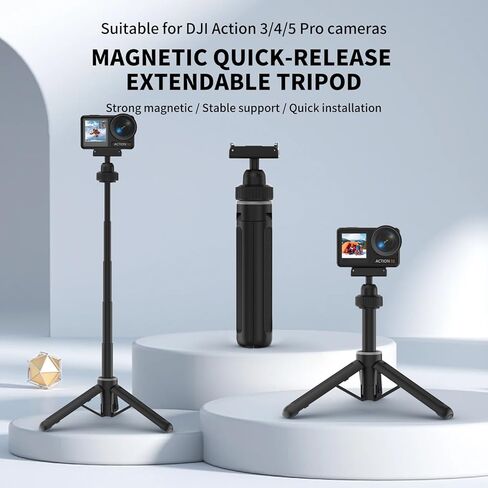 قضيب تمديد مغناطيسي سريع الإصدار متوافق مع DJI Osmo Action 5 Pro/4/3/360، حامل ثلاثي القوائم قابل للتمديد، أسود، مونوبود Vlog محمول مع قبضة مضادة للانزلاق in Kuwait