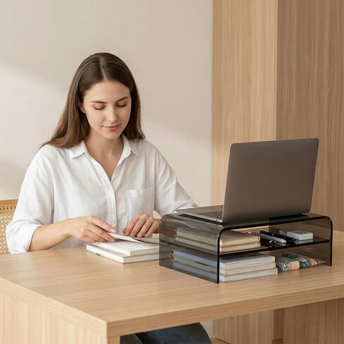Clear Acrylic 2-Tier Monitor Stand & Desk Organizer-16 "x9.4" x5.5 H Riser Office Office مع تخزين لوحة المفاتيح ، وأجهزة الكمبيوتر المحمولة ، والكمبيوتر المحمول ، و IMAC ، والطابعة ، والتلفزيون ، وأجهزة الوسائط المتعددة (الأزرق الشفاف) in Saudi Arabia