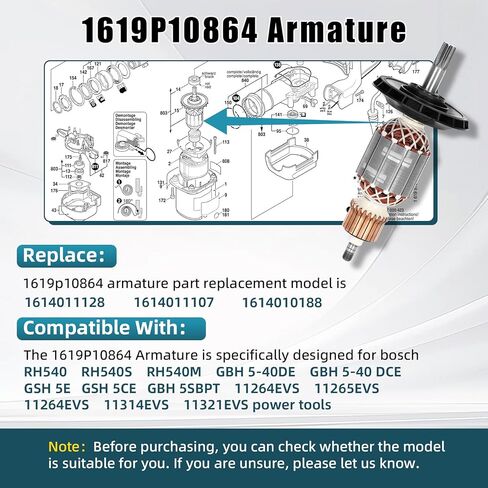 محرك 1619P10864 متوافق مع المطرقة الدوارة Bosch RH540S RH540M GBH 5-40DE ومطرقة الهدم GSH5E GSH5CE استبدال المحرك 1614011128 1614011107 1614010188 in Kuwait