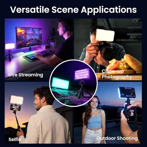 RGB LED Video Light, Portable 360° Full Color Photography Light, CRI 95+ 2700-7500K, 5200mAh Rechargeable Battery, 32 Modes, Camera Lighting with Hot Shoe Mount for Selfie, Vlogging, Video Recording in Saudi Arabia