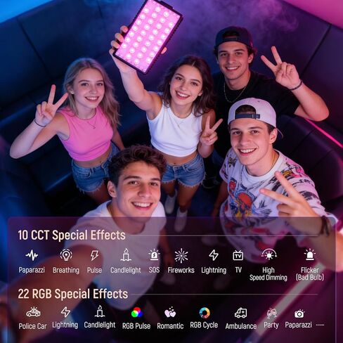 RGB LED Video Light, Portable 360° Full Color Photography Light, CRI 95+ 2700-7500K, 5200mAh Rechargeable Battery, 32 Modes, Camera Lighting with Hot Shoe Mount for Selfie, Vlogging, Video Recording in Saudi Arabia