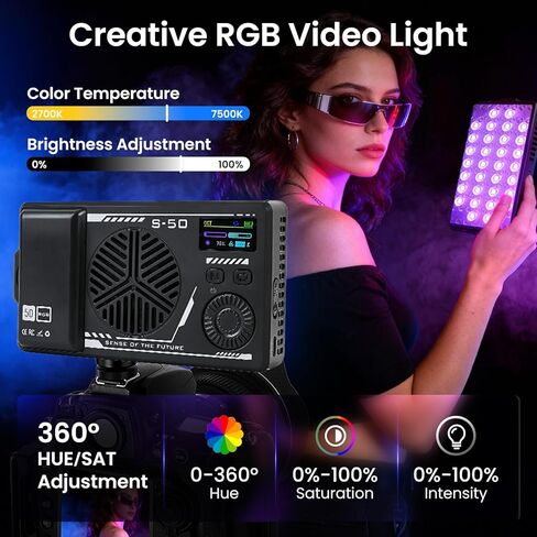 RGB LED Video Light, Portable 360° Full Color Photography Light, CRI 95+ 2700-7500K, 5200mAh Rechargeable Battery, 32 Modes, Camera Lighting with Hot Shoe Mount for Selfie, Vlogging, Video Recording in Saudi Arabia