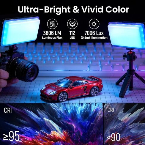 RGB LED Video Light, Portable 360° Full Color Photography Light, CRI 95+ 2700-7500K, 5200mAh Rechargeable Battery, 32 Modes, Camera Lighting with Hot Shoe Mount for Selfie, Vlogging, Video Recording in Saudi Arabia