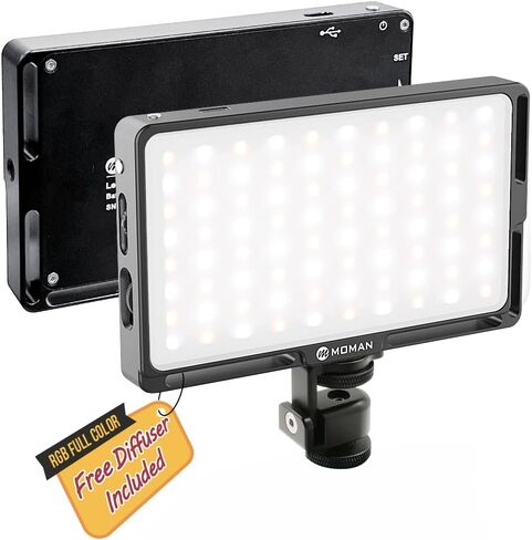 Moman Portable LED Video Light, Aluminum Alloy On-Camera Light, Built-in Battery & USB-C Charging, 2500K-8500K RGB Dimmable, CRI 96+ Photography Fill Light with 1/4" Screw for DSLR, Vlog, YouTube in Saudi Arabia