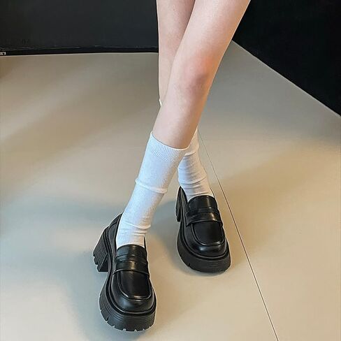 Women's Patent Leather Platform Slip-On Loafers Fashion Soft Leather Non-Slip Lug Sole Chunky Heel Penny Loafers Comfortable Office Dressy Work Shoes in Saudi Arabia