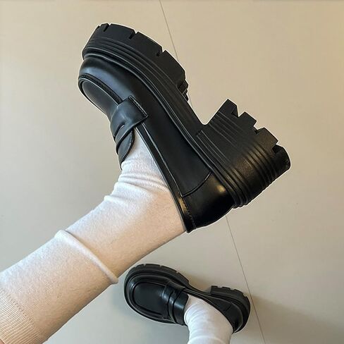 Women's Patent Leather Platform Slip-On Loafers Fashion Soft Leather Non-Slip Lug Sole Chunky Heel Penny Loafers Comfortable Office Dressy Work Shoes in Saudi Arabia