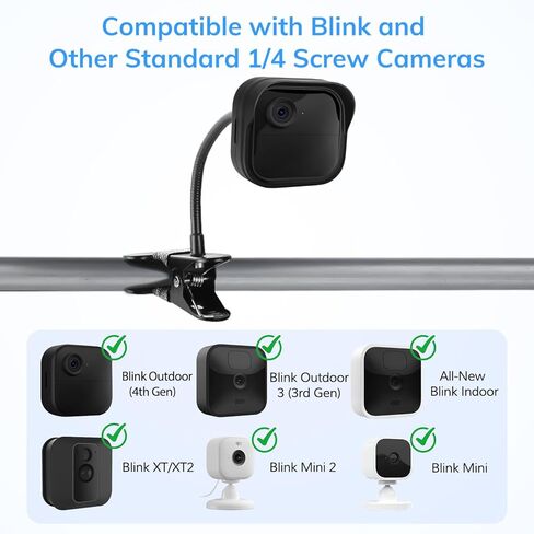 Metal Flexible Clip Clamp Mount for Blink Camera, Fit for Blink Outdoor 4 (4th/3rd Gen) XT3/Blink XT/XT2/Mini, Equipped with a Weatherproof Silicone Cover (Black) in Kuwait