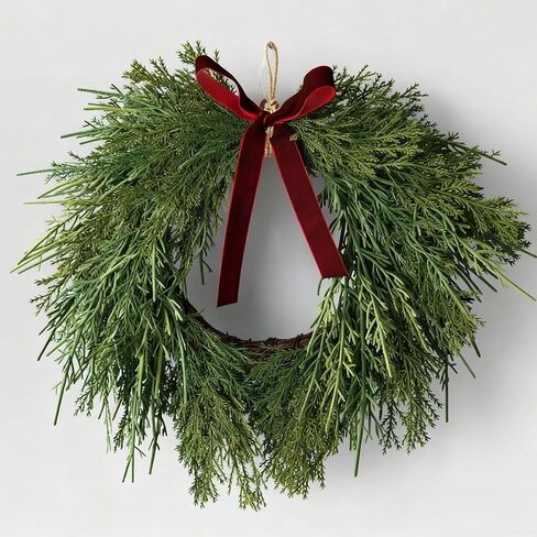 28'' Christmas Teardrop Swag with Velvet Bow Bells Greenery Teardrop Pine Wreath for Front Door Rustic Door Swag Artificial Norfolk Pine Needle for Christmas Mantle Indoor Outdoor Decor in Saudi Arabia
