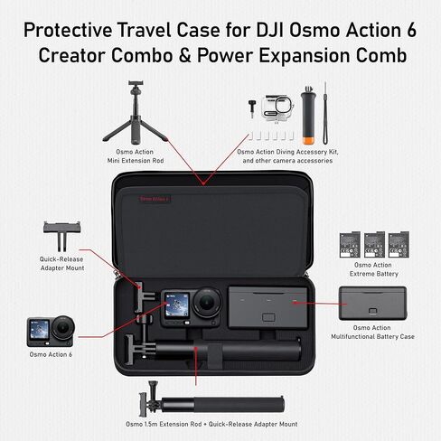 حقيبة حمل CYNOVA لـ DJI Osmo Action 6، حقيبة تخزين واقية من البولي يوريثان متوافقة مع Osmo Action 6 Adventure Combo وملحقات DJI Osmo Action 6، حقيبة سفر محمولة in Kuwait