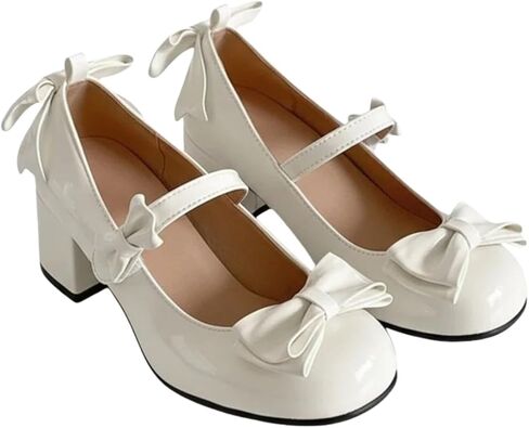 Women's French-Inspired Mary Jane Heels – Round Toe, Chunky Block Heel with Bow Detail & Cross Straps, Vintage Shoes for Lolita Dress in Saudi Arabia