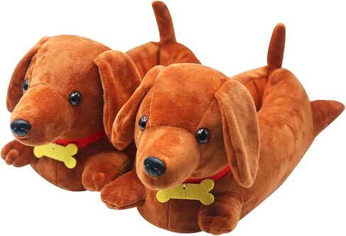 Dachshund Slippers for Women and Men Cute Wiener Dog Plush House Slippers with 3D Tail Non-Slip Cozy Doxie Animal Slippers Gifts for Dachshund Lovers in Saudi Arabia