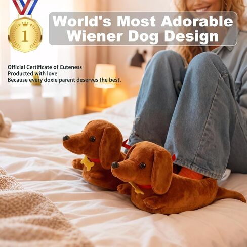 Dachshund Slippers for Women and Men Cute Wiener Dog Plush House Slippers with 3D Tail Non-Slip Cozy Doxie Animal Slippers Gifts for Dachshund Lovers in Saudi Arabia