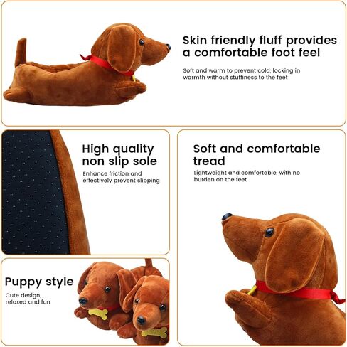 Dachshund Slippers for Women and Men Cute Wiener Dog Plush House Slippers with 3D Tail Non-Slip Cozy Doxie Animal Slippers Gifts for Dachshund Lovers in Saudi Arabia