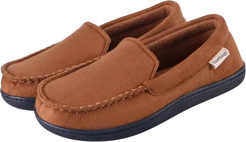Unisex Winter Indoor Outdoor Moccasin-Style Slippers – Cozy Faux Suede Slip-On Shoes with Plush Lining & Non-Slip Rubber Sole, Camel Brown in Saudi Arabia