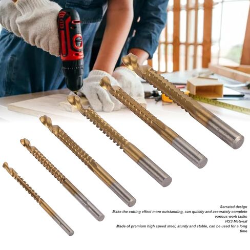 Spiral Bit, 6 Pcs Spiral Bit HSS Serrated Side Cutting Drill Bits for Wood Metal Plastic, Various Size, Masonry Drill Bit Sets in Saudi Arabia
