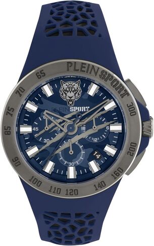 Plein Sport Thunderstorm Chrono Collection Luxury Mens Watch Timepieces with a White Strap Featuring a Rosegold Case and a Camo Dial in Saudi Arabia