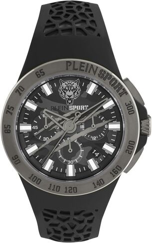 Plein Sport Thunderstorm Chrono Collection Luxury Mens Watch Timepieces with a White Strap Featuring a Rosegold Case and a Camo Dial in Saudi Arabia