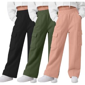3 Pack Girls Wide Leg Sweatpants Cargo Pants High Waisted Baggy Causal Loose Kids Elastic Waistband Pants Joggers in Saudi Arabia