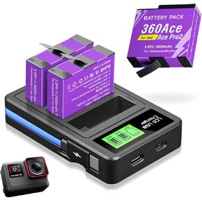 2 Pack 2400mAh Batttery Replacement with 3-Channel LCD Display Battery Charger Kit for Insta360 Ace/Ace Pro/Ace Pro2 Sport Camera Accessory in Saudi Arabia