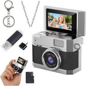 Mini Digital Camera with 1.47 Inch LCD Screen, Retro CCD Keychain Bodycam with 64GB Card & Lanyard | 180° Flip Screen | Built-in Fill Light | 6 Retro Filters | 1080P FHD Recording (White, 64G) in Saudi Arabia